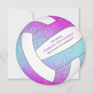pink purple blue colourful volleyball birthday announcement