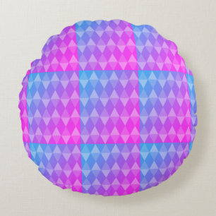 Pink, Purple, Blue Diamond Pattern Round Cushion