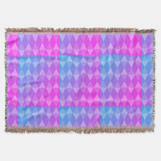 Pink, Purple, Blue Diamond Pattern Throw Blanket (Front)