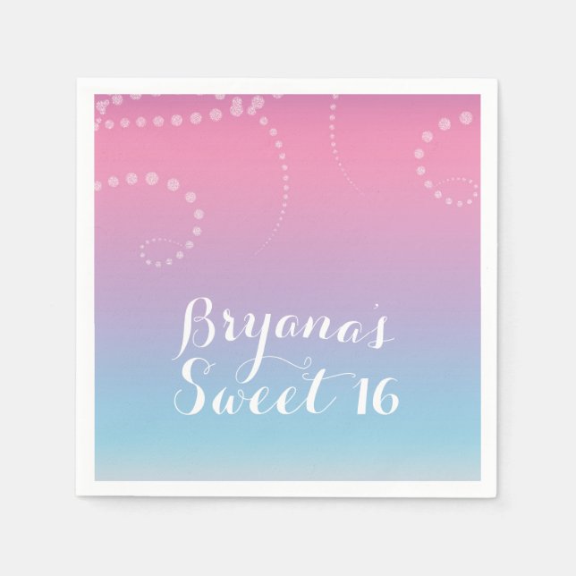 Pink Purple Blue Dipped Birthday Party Custom Napkin (Front)