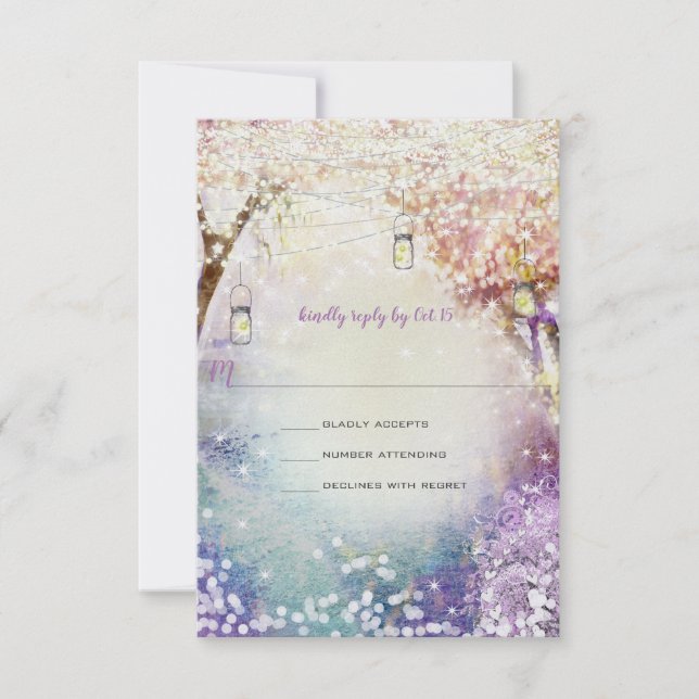 Pink Purple Blue Fairy Lights Boho Forest Wedding Invitation (Front)