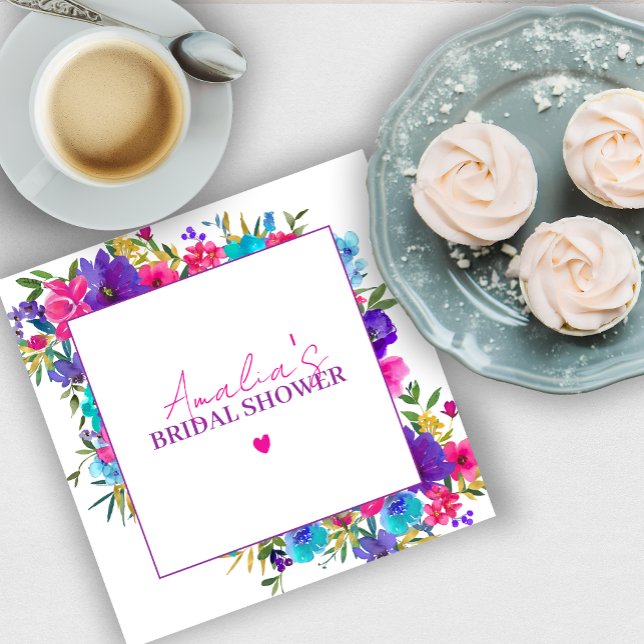 Pink Purple Blue Floral Bridal Shower Napkin (Creator Uploaded)