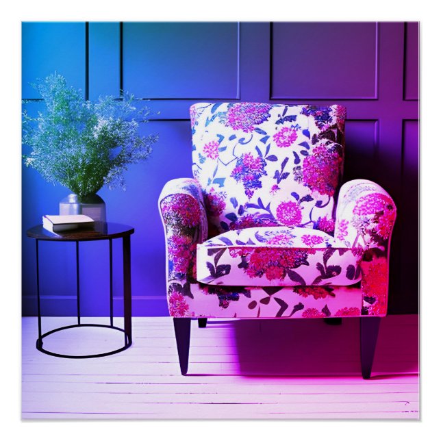 Pink purple blue floral chair seat ai art lamp poster (Front)