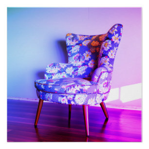 Pink purple blue floral chair seat ai art poster