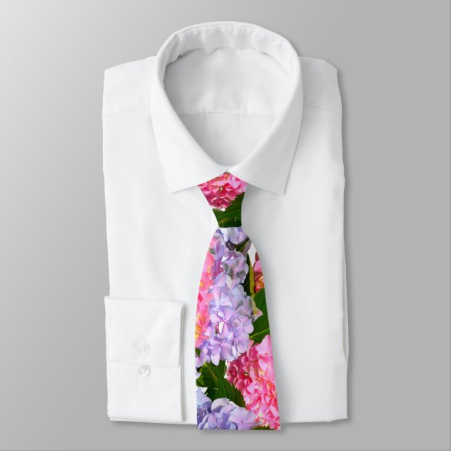 Pink purple blue floral Hydrangea Bouquet Tie (Tied)