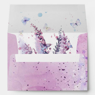 Pink purple blue flower butterfly birthday envelope
