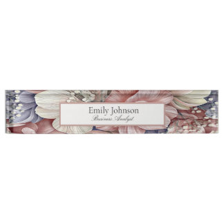 pink purple blue flowers leaves theme nameplate