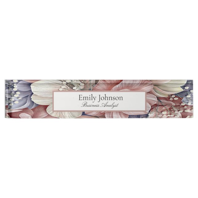 pink purple blue flowers leaves theme nameplate (Front)