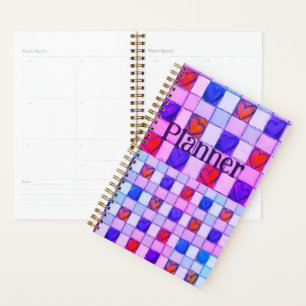 Pink purple blue gingham heart Planner