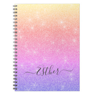 Pink Purple  Blue Gold Glitter Monogram Notebook