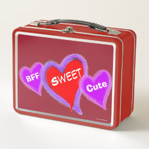 Pink Purple Blue Hearts Sweet Cute Metal Lunch Box