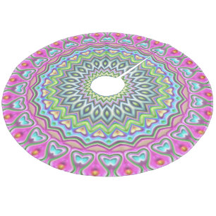 Pink Purple Blue Lime Green Mandala Star Pattern Fleece Tree Skirt
