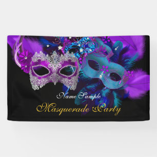 Pink Purple Blue Masks Masquerade Party Banner