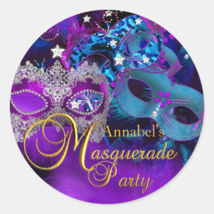 Pink Purple & Blue Masks Masquerade Party Sticker