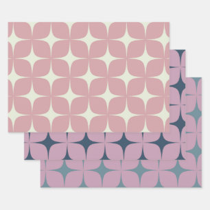 Pink Purple Blue Mid Century Modern Boho Geometric Wrapping Paper Sheet