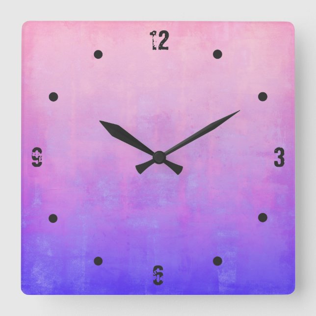 Pink Purple Blue Modern Rustic Abstract Square Wall Clock (Front)