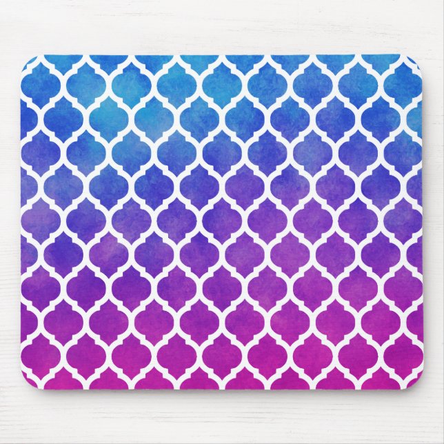 Pink Purple Blue Ombre Moroccan Lattice Mouse Mat (Front)