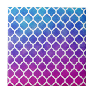 Pink Purple Blue Ombre Moroccan Lattice Tile