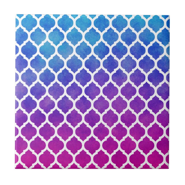 Pink Purple Blue Ombre Moroccan Lattice Tile (Front)