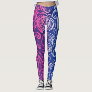 Pink Purple Blue Paisley Pattern Yoga Leggings