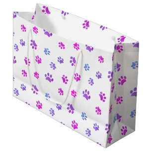 Pink Purple Blue Paw Prints Pattern Large Gift Bag