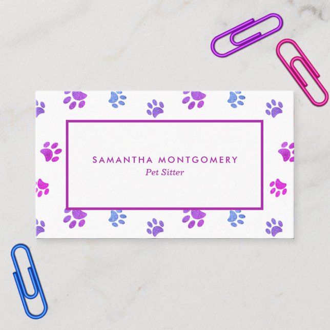 Pink Purple Blue Paw Prints Pattern Pet Sitter Business Card (Creator Uploaded)