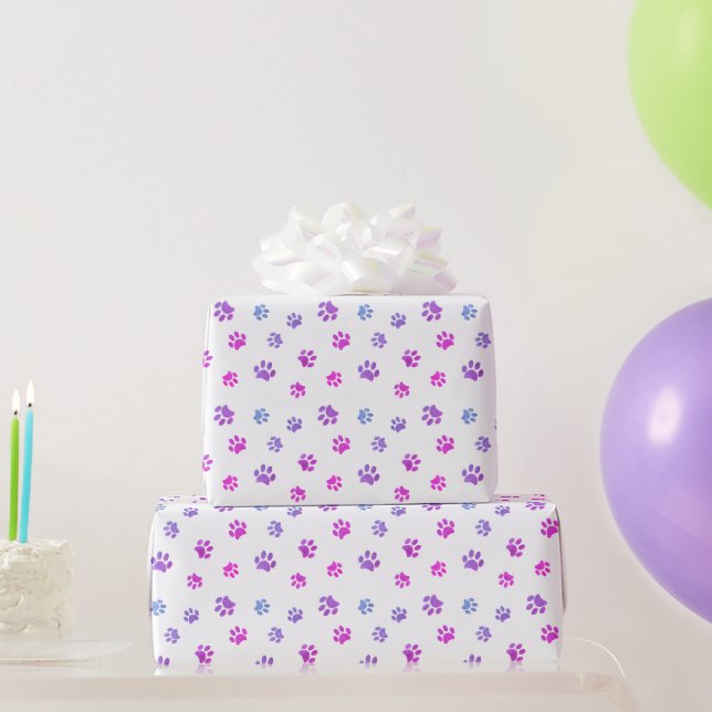 Pink Purple Blue Paw Prints Pattern Wrapping Paper (Party Gifts)