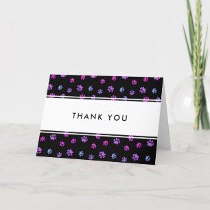 Pink Purple Blue Paw Prints Pet Business Thank You Card