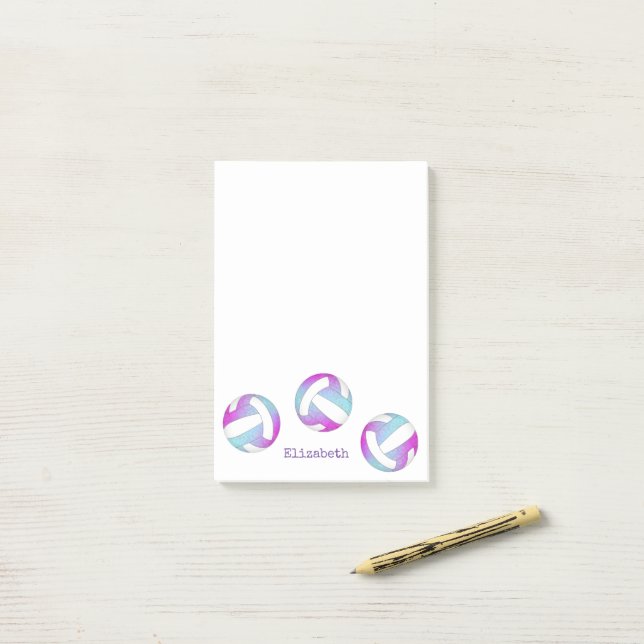 pink purple blue personalised volleyball post-it notes (On Desk)