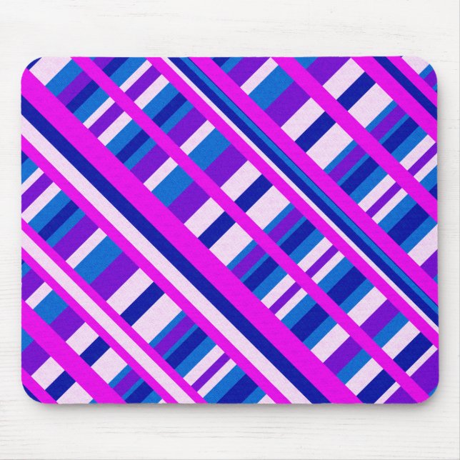 Pink Purple Blue Plaid Diagonal Mouse Mat (Front)
