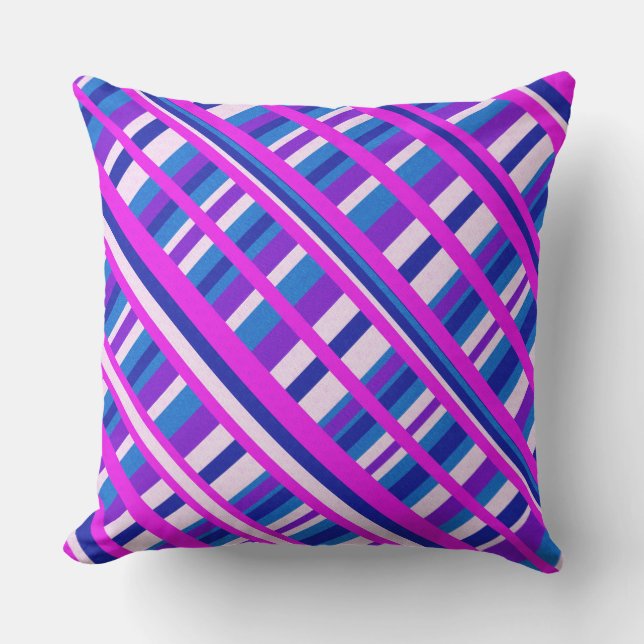 Pink Purple Blue Plaid Diagonal Outdoor Cushion (Front)