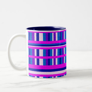 Pink Purple Blue Plaid Two-Tone Coffee Mug