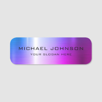 Pink Purple Blue Shiny Stainless Steel Metal Name Tag