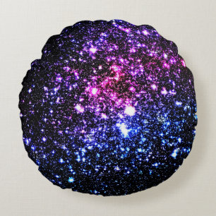 Pink Purple Blue Stars Galaxy Round Pillow