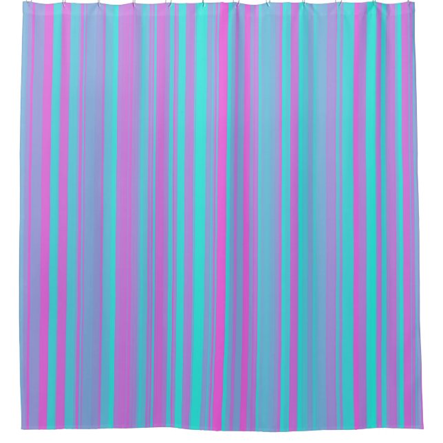 Pink Purple Blue Stripes Pattern Shower Curtain (Front)