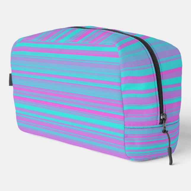 Pink Purple Blue Stripes Pattern Toiletry Bag (Right Corner)