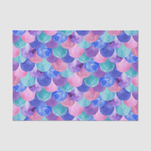 Pink Purple Blue Teal Watercolor Mermaid Scales Tissue Paper