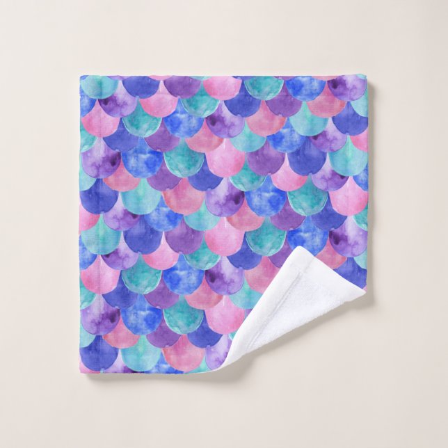 Pink Purple Blue Teal Watercolor Mermaid Scales Wash Cloth (Wash Cloth)