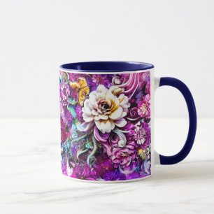 Pink Purple Blue Teal White Garden Flowers Fantasy Mug