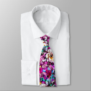 Pink Purple Blue Teal White Garden Flowers Fantasy Tie