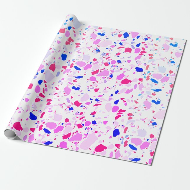 Pink, purple blue terrazzo handmade wrapping paper (Unrolled)