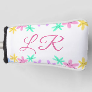 pink purple blue watercolor floral monogram letter golf head cover