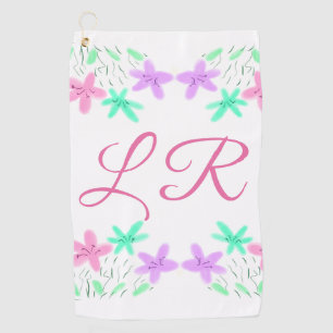 pink purple blue watercolor floral monogram letter golf towel