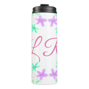 pink purple blue watercolor floral monogram letter thermal tumbler