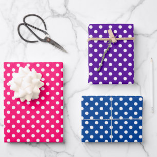 Pink Purple Blue White Polka Dots Wrapping Paper Sheet