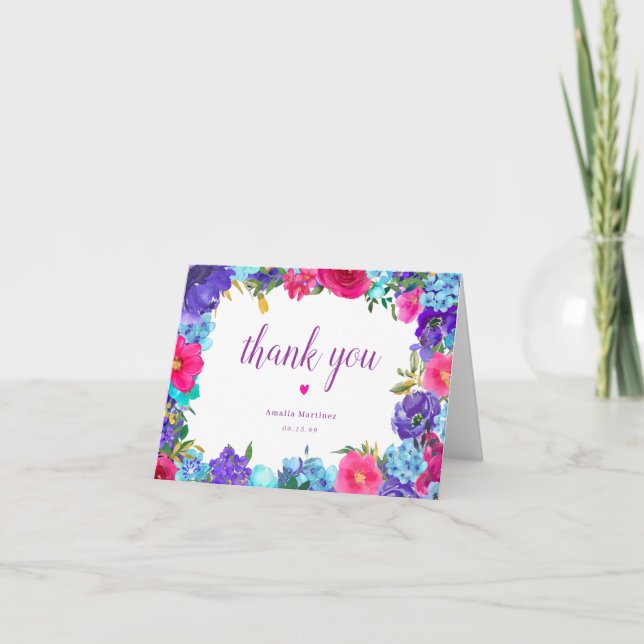 Pink Purple Blue Wildflower Bridal Shower Thank You Card (Front)