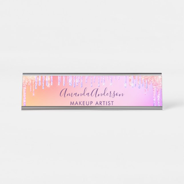 Pink purple blush drips business desk name plate (Front)
