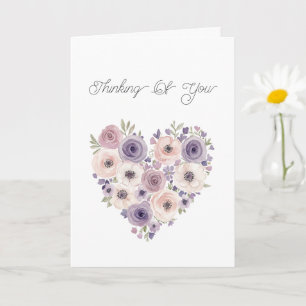 Pink Purple Blush Floral Heart Thinking of you Card