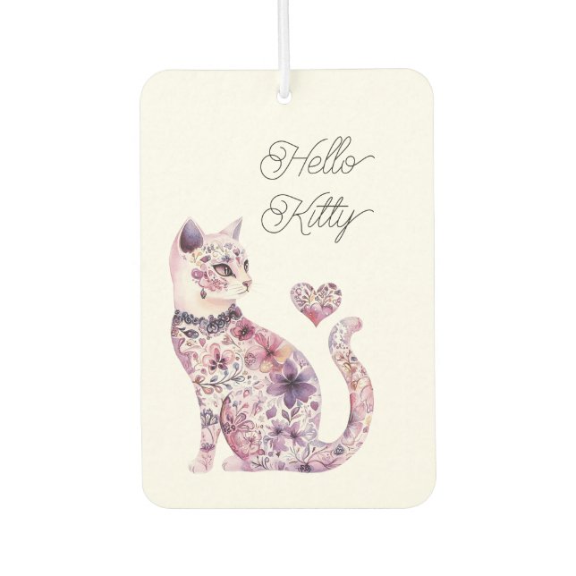 Pink Purple Blush Flowers Heart Love Cat Birthday Car Air Freshener (Front)