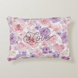 Pink Purple Blush Flowers Hearts  Decorative Cushion